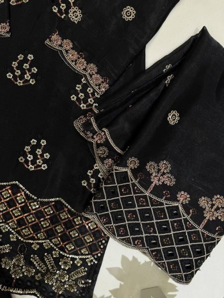 Revolutionary Black Burbury Kurti with Beads Embroidery and Full Flair Palazzo for Festival Ready To Wear Collection