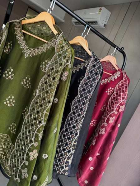 Revolutionary Black Burbury Kurti with Beads Embroidery and Full Flair Palazzo for Festival Ready To Wear Collection
