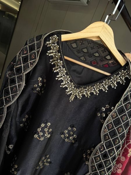 Revolutionary Black Burbury Kurti with Beads Embroidery and Full Flair Palazzo for Festival Ready To Wear Collection