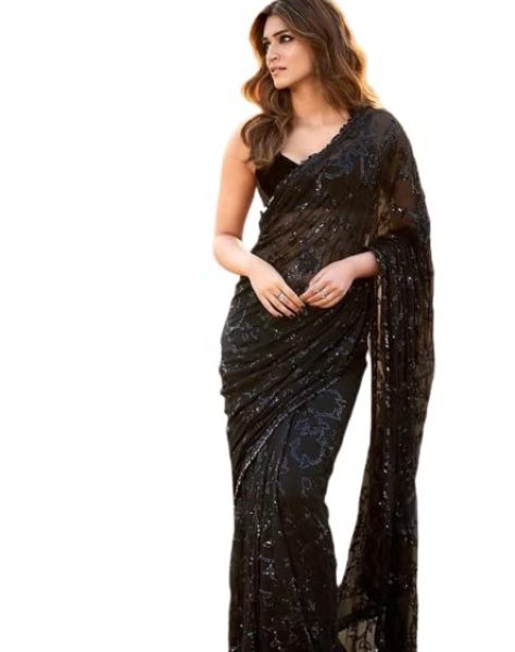 Revolutionary Black Georgette Saree with Heavy Multi Embroidery Work and Banglori Blouse Bollywood Fancy Sarees Wholesale