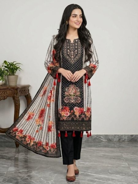 Revolutionary Black White Seemer Kurti Set with Mirror Golden Thread Embroidery Work Kurtis