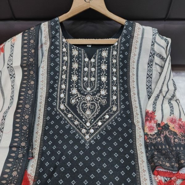 Revolutionary Black White Seemer Kurti Set with Mirror Golden Thread Embroidery Work Printed Kurtis