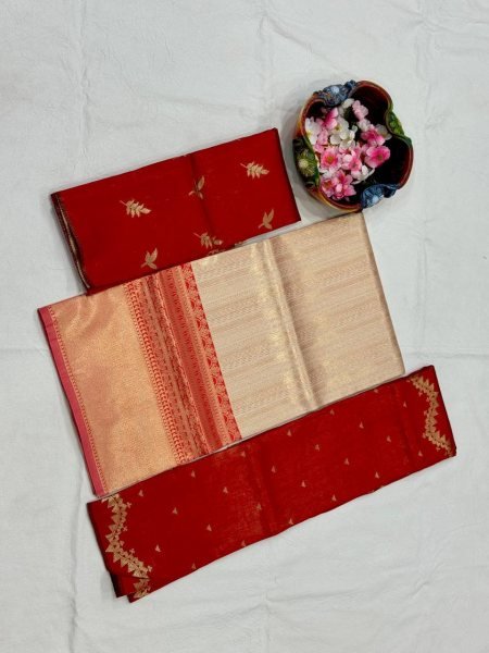 Revolutionary Cream Kanjivaram Silk Lehenga Choli with Banarasi Dupatta For Festival Half Saree Lehenga