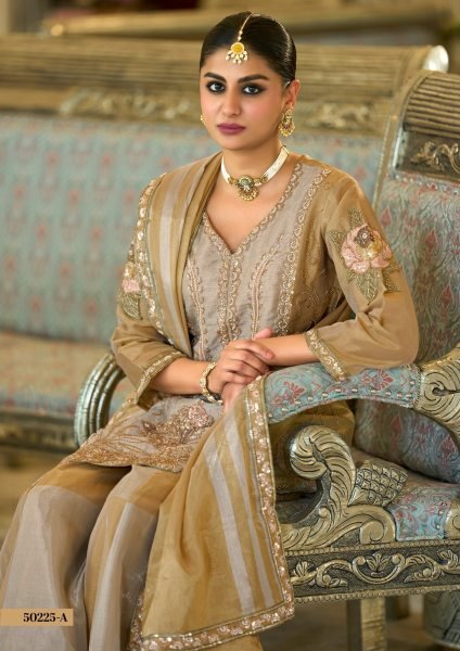 Revolutionary Golden Pure Viscose Kanjivaram Top Palazzo Dupatta Set at Wholesale Rate Designer Plazzo Salwar Suits Wholesale