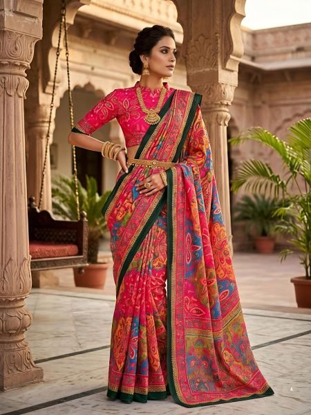 Revolutionary Hot Pink Designer Georgette Saree with All Over Mirror Work for Festive Wear Sarees 