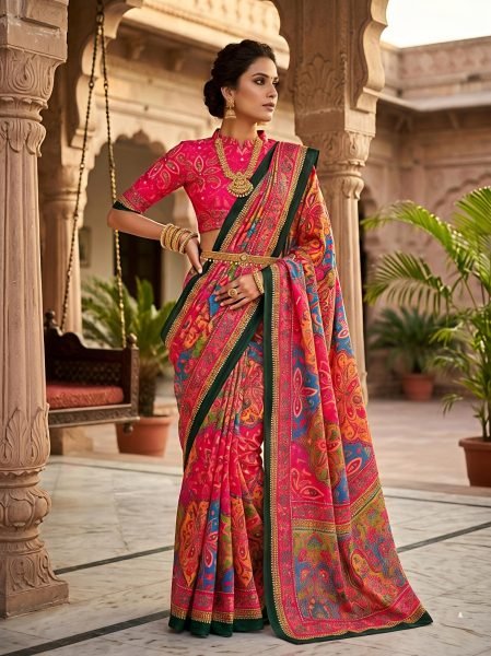 Revolutionary Hot Pink Designer Georgette Saree with All Over Mirror Work for Festive Wear Georgette Sarees Wholesale