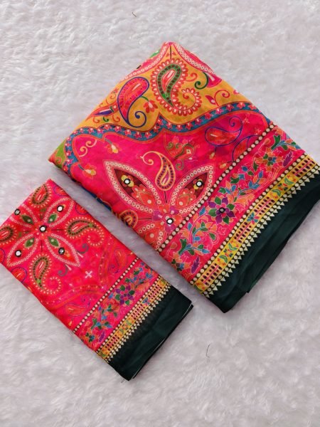 Revolutionary Hot Pink Designer Georgette Saree with All Over Mirror Work for Festive Wear Georgette Sarees Wholesale