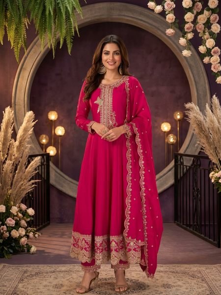 Revolutionary Hot Pink Premium Silk 3 Piece Suit Set with Rich Embroidered Work and Designer Dupatta Salwar Kameez