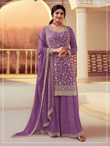 Revolutionary Lavender Chinon Silk Salwar Suit with Embroidered Dupatta 