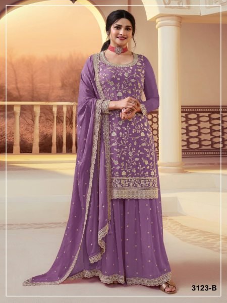 Revolutionary Lavender Chinon Silk Salwar Suit with Embroidered Dupatta Designer Plazzo Salwar Suits Wholesale