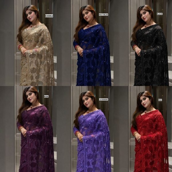 Revolutionary Lavender Designer Net Saree with Heavy Embroidered Front & Back Blouse Bollywood Fancy Sarees Wholesale