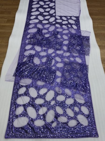 Revolutionary Lavender Designer Net Saree with Heavy Embroidered Front & Back Blouse Bollywood Fancy Sarees Wholesale