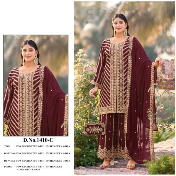 Revolutionary Maroon Georgette Sequins Embroidery Suit Set for Wedding Functions Designer Plazzo Salwar Suits Wholesale