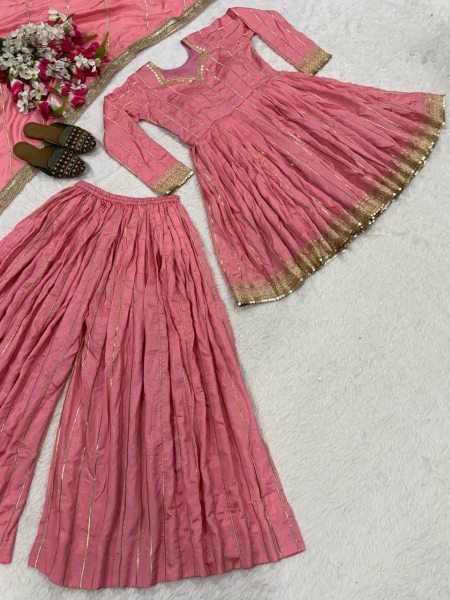 Revolutionary Pink CP Vichitra Silk Sharara Suit with Heavy Sequence Embroidery Work Ready To Wear Collection