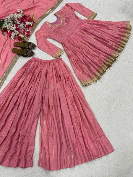 Revolutionary Pink CP Vichitra Silk Sharara Suit with Heavy Sequence Embroidery Work Ready To Wear Collection