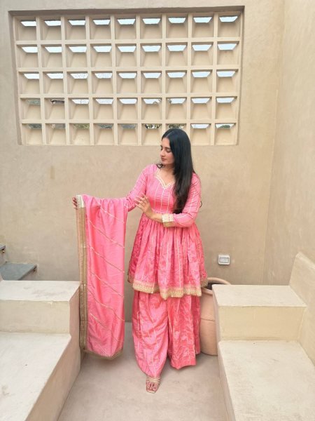 Revolutionary Pink CP Vichitra Silk Sharara Suit with Heavy Sequence Embroidery Work Ready To Wear Collection