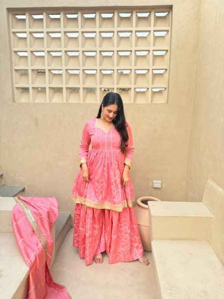 Revolutionary Pink CP Vichitra Silk Sharara Suit with Heavy Sequence Embroidery Work Ready To Wear Collection