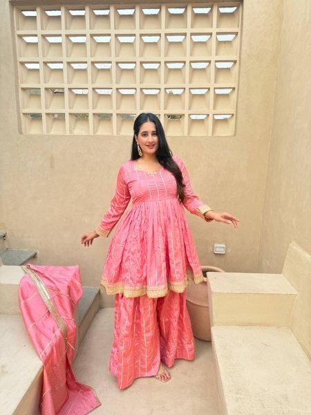 Revolutionary Pink CP Vichitra Silk Sharara Suit with Heavy Sequence Embroidery Work Ready To Wear Collection