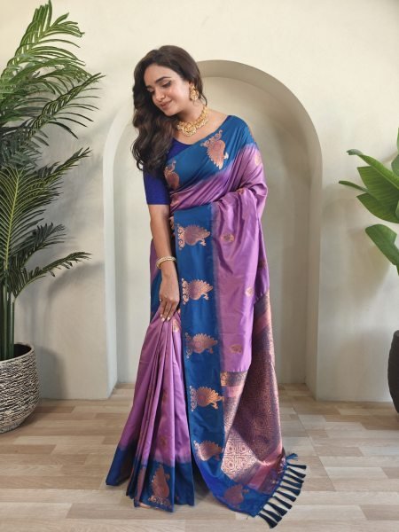 Revolutionary Purple Dual Tone Silk Saree with Rich Zari Weaves For Wedding  Silk Sarees Wholesale