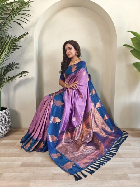 Revolutionary Purple Dual Tone Silk Saree with Rich Zari Weaves For Wedding  Silk Sarees Wholesale