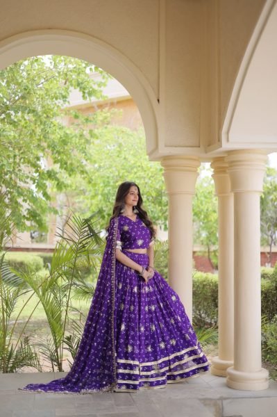 Revolutionary Purple Faux Georgette Lehenga Choli Set with Bandhej Print and Dupatta Navratri Lehnega Choli
