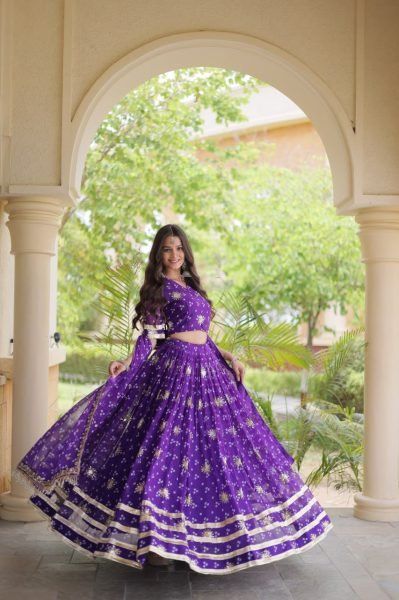 Revolutionary Purple Faux Georgette Lehenga Choli Set with Bandhej Print and Dupatta Navratri Lehnega Choli