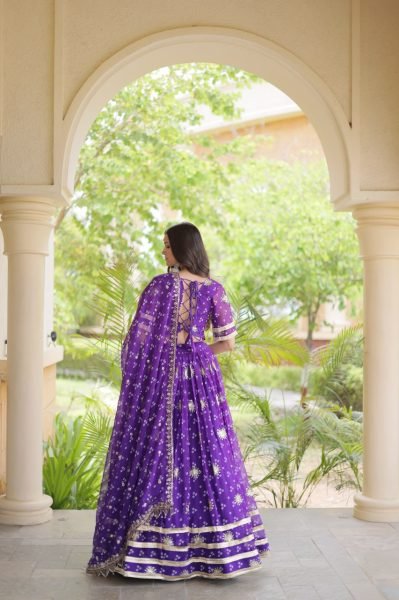 Revolutionary Purple Faux Georgette Lehenga Choli Set with Bandhej Print and Dupatta Navratri Lehnega Choli