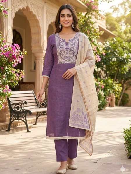 Revolutionary Purple Jamdani Cotton Suit Set with Hand Work and Jacquard Dupatta 