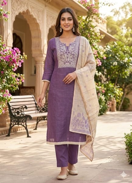 Revolutionary Purple Jamdani Cotton Suit Set with Hand Work and Jacquard Dupatta Punjabi Dress Materials Wholesale