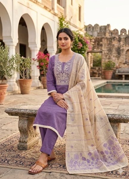 Revolutionary Purple Jamdani Cotton Suit Set with Hand Work and Jacquard Dupatta Punjabi Dress Materials Wholesale