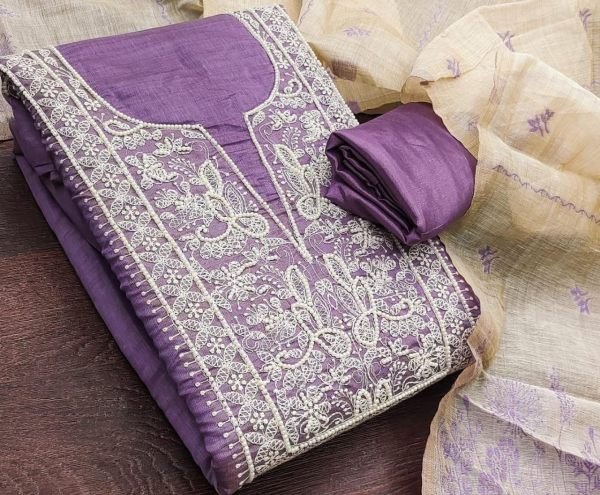Revolutionary Purple Jamdani Cotton Suit Set with Hand Work and Jacquard Dupatta Punjabi Dress Materials Wholesale