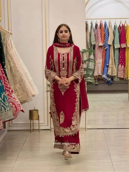 Revolutionary Rani Pink Georgette Kurti With Embroidery Lace Border In Dupatta Ready To Wear Collection