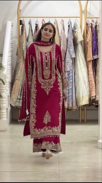 Revolutionary Rani Pink Georgette Kurti With Embroidery Lace Border In Dupatta Ready To Wear Collection
