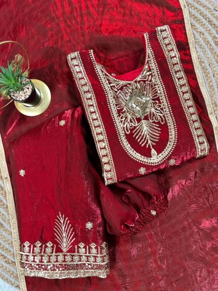 Stunning Red Kids GMY Silk Suit Set with Embroidery Work for Festive Wear Girls Wear