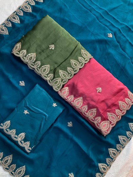 Revolutionary Red Soft Satin Chiffon Saree with Embroidery Lace Border For Wedding Designer Wedding Sarees Wholesale