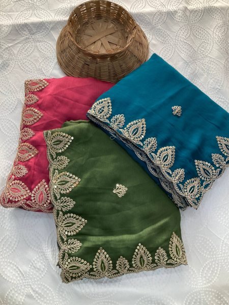 Revolutionary Red Soft Satin Chiffon Saree with Embroidery Lace Border For Wedding Designer Wedding Sarees Wholesale