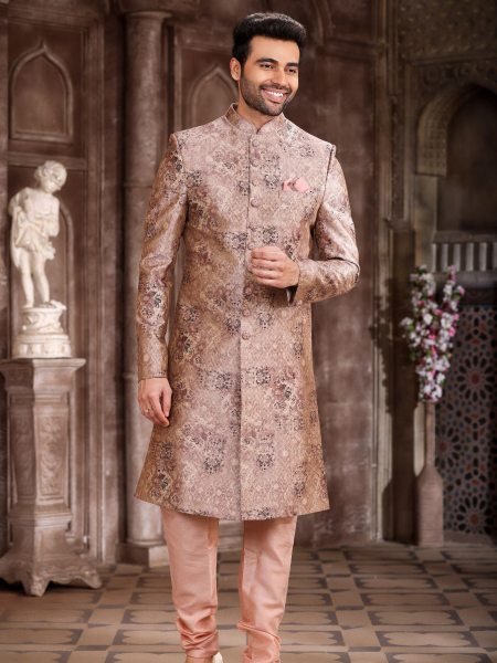 Revolutionary Rose Golde Classic Sherwani Set with Modern Designer Touch Mens Wear