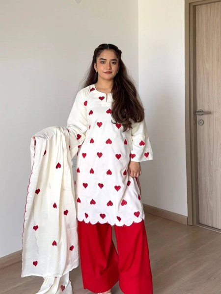 Revolutionary White Pure Natural Crepe Salwar Suit with Embroidery And Cutwork For Office Wear  