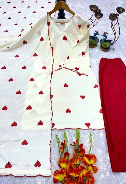 Revolutionary White Pure Natural Crepe Salwar Suit with Embroidery And Cutwork For Office Wear  Ready To Wear Collection