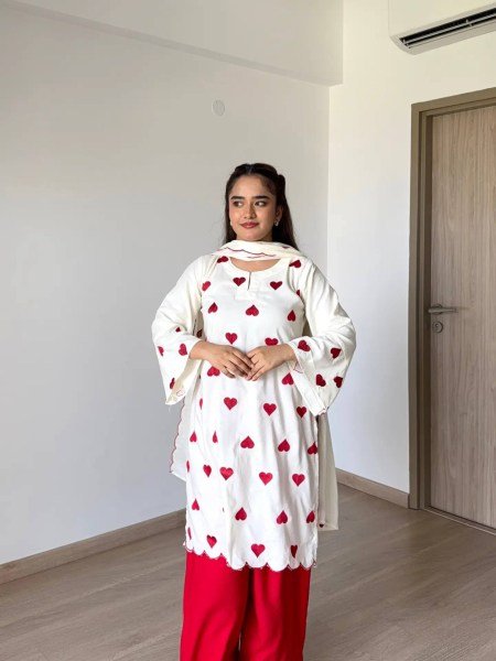 Revolutionary White Pure Natural Crepe Salwar Suit with Embroidery And Cutwork For Office Wear  Ready To Wear Collection