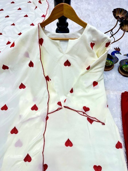 Revolutionary White Pure Natural Crepe Salwar Suit with Embroidery And Cutwork For Office Wear  Ready To Wear Collection