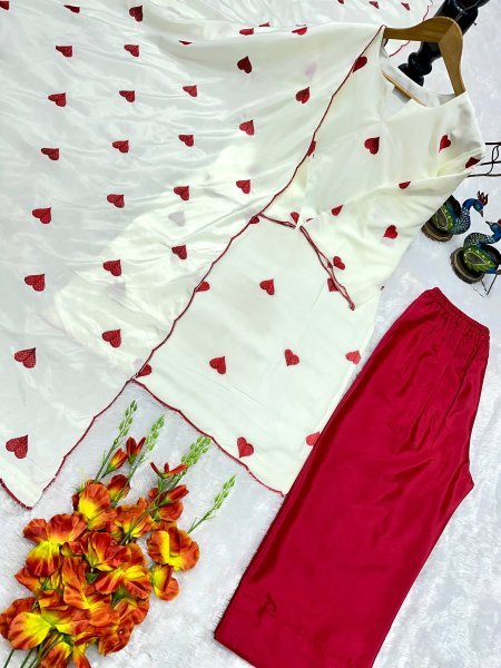 Revolutionary White Pure Natural Crepe Salwar Suit with Embroidery And Cutwork For Office Wear  Ready To Wear Collection
