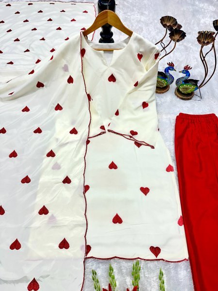 Revolutionary White Pure Natural Crepe Salwar Suit with Embroidery And Cutwork For Office Wear  Ready To Wear Collection