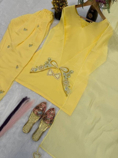 Revolutionary Yellow Mal Chanderi Cotton Farshi Salwar Set with Embroidery Work Ready To Wear Collection