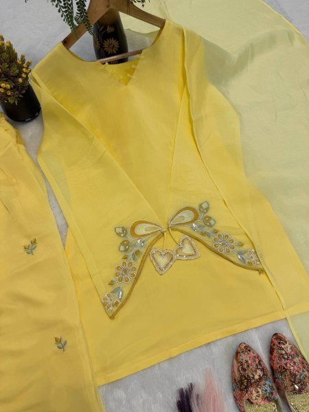 Revolutionary Yellow Mal Chanderi Cotton Farshi Salwar Set with Embroidery Work Ready To Wear Collection