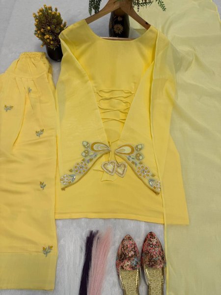 Revolutionary Yellow Mal Chanderi Cotton Farshi Salwar Set with Embroidery Work Ready To Wear Collection