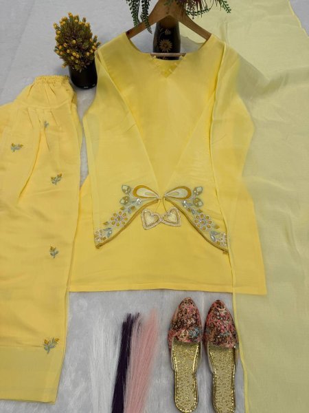 Revolutionary Yellow Mal Chanderi Cotton Farshi Salwar Set with Embroidery Work Ready To Wear Collection
