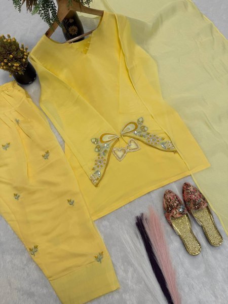 Revolutionary Yellow Mal Chanderi Cotton Farshi Salwar Set with Embroidery Work Ready To Wear Collection
