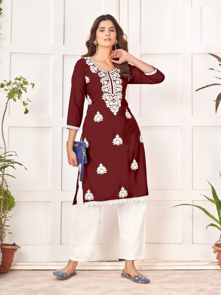 Reyon Chikankari Kurti with plazzo Collection in Wholesale rate  Lucknowi Chikankari Kurtis Wholesale