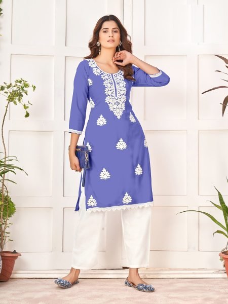 Reyon Chikankari Kurti with plazzo Collection in Wholesale rate  Lucknowi Chikankari Kurtis Wholesale